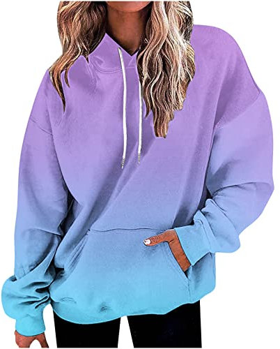EMATOP Sweatshirt Damen mit Kapuze Langarm Hoodies Warm Gefüttert Kapuzenpullover Bunte Farbverlauf Pullover mit Taschen Langarmshirt Herbst Winter Sport Hoodie Weich Bequem Sweatjacke