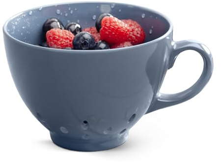 Zeal Berry Colander Cup, Small Hand-held Cup Shape Melamine Strainer/Sieve, for Washing & Draining Fruits, and Berries (10cm) - Provence Blue