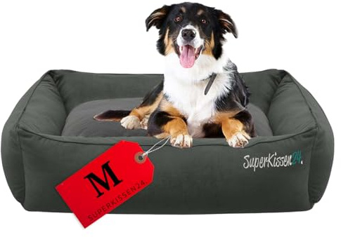 SuperKissen24. Hundebett für mittelgroße Hunde - Weiches Hundesofa flauschig aus kratzfestem Material Plüsch - Hundekissen waschbar - Hundekorb in Anthrazit - M 70 x 55 cm
