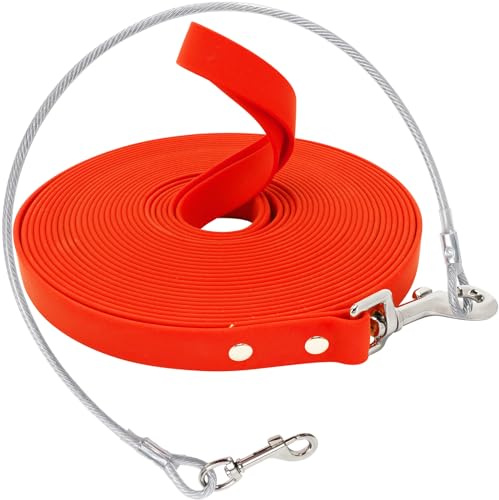 Wasserdicht Schleppleine für Hunde,mit Chew Proof Tie-Out Leinen,3-30m,Wasserdicht Trainingsleine für Große bis Kleine Hunde,Robuste Hundeleine(Orange,10m)