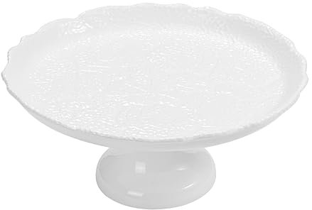 BestVida SparkWorks Tortenplatte mit Fuß, Tortenständer, Weißes Steingut, Ø 30 cm (Blatt Weiß)