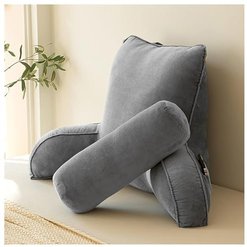 ARTSIM Lesekissen Für Bett mit Armlehnen Keilkissen Bett mit Waschbarer Bezug und Aufbewahrungsbeutel, Rückenkissen Sofa zum Lesen,Entspannen,Fernsehen,Grey