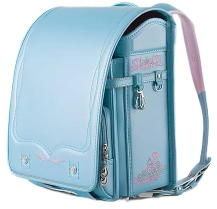 Generic Sac d'école, Ransel Randoseru PU Cartable japonais avec sac à dos léger à verrouillage automatique, 27 x 20 x 35 cm, bleu