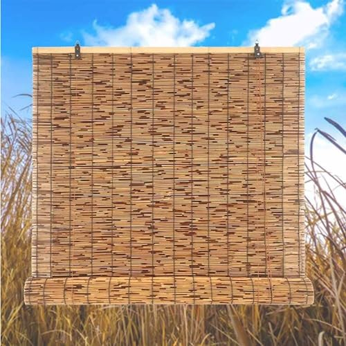 UYTOIZ Bambusrollo, Schilf Vorhang Im Freien 45 50 85 90 115 140cm Breit, Wasserdicht Natür-Bambus Rollo Für Pavillon Terrasse Veranda Pergola