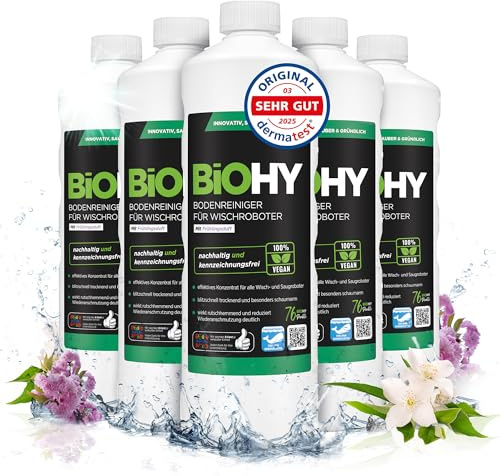 BiOHY Nettoyant pour sols pour robots de nettoyage avec une senteur fraîche de printemps (6 x 1l Bouteille) | Concentré de nettoyant pour tous les robots de nettoyage (Wischroboter Frühling)