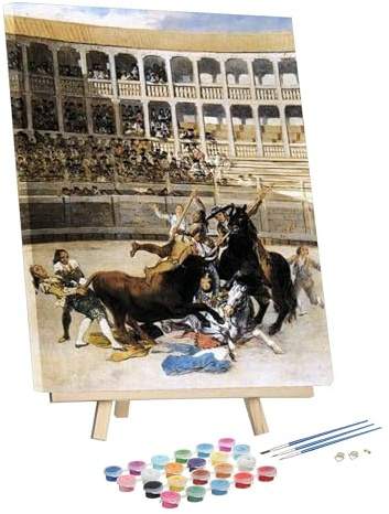 Kit de pintura por números para adultos, Francisco Goya Picador atrapado por el toro, enmarcado y caballete, kit de pintura acrílica para decoración de casa