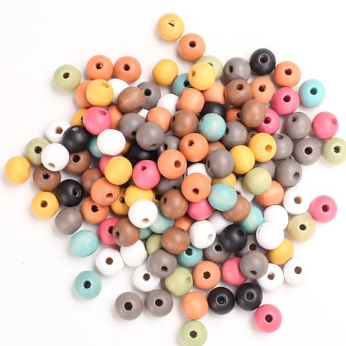 HERZONE 500pcs runde Holzperlen in bunt Natürliche matte Holz Perlen zum Auffädeln für DIY Schmuck Herstellung (bunt/10mm)