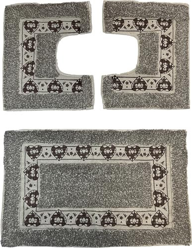 Juego de 3 alfombrillas de baño art jade, 1 pieza 47 x 78 cm, alfombrilla de bañera de ducha, 2 piezas 47 x 38 cm, alfombra girawater y bidet, diseño corazón, 100% algodón absorbente y suave (torta)