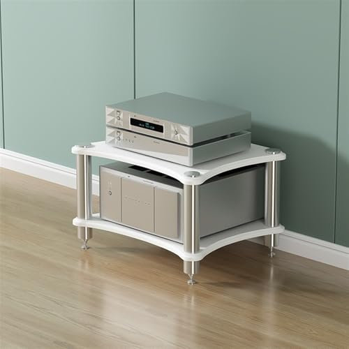 Modernes HiFi-Audio-Rack, Medienständer aus Edelstahl mit Füßen, 2-/3-/4-lagiges Stereokomponenten-Schrank für DVD-Player/Spielekonsole/TV-Box/WLAN-Router, Verstärkerständer (weiß, H-40 cm)