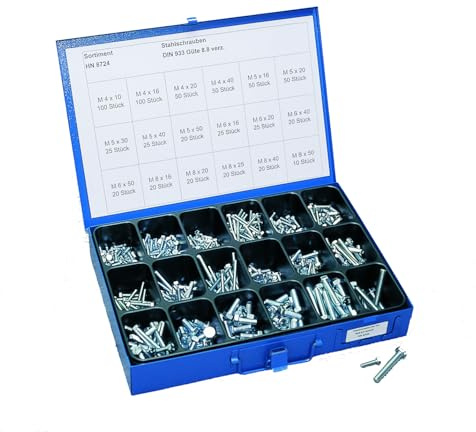 Schraubenbox24 Sechskantschrauben-Sortiment, DIN 933/ISO 4017, 650 Teile, Stahl, Blau