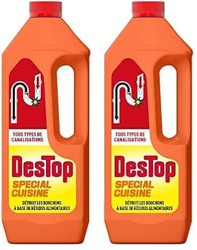 Destop Gel Spécial Cuisine Déboucheur Canalisation - Détruit les bouchons à base de résidus alimentaires - Produit Canalisation 1L (Lot de 2)