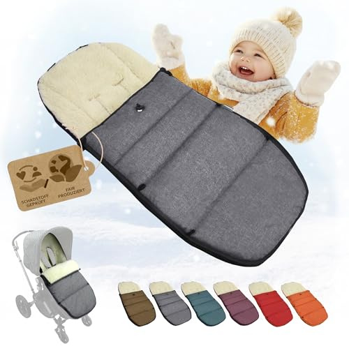 Bambaniwell Vinteråkpåse kompatibel med Bugaboo barnvagn – varm babyåkpåse med lammull, justerbar och tvättbar – vatten- och vindavvisande, flexibel och matchande, färg: mörkgrå
