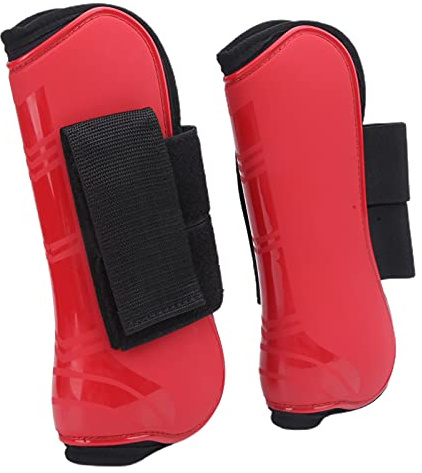 Akozon Fasce per Gambe per Cavallo da Salto Equestre - Set di 4 Protezioni Giunti Protettive per Salto Ostacoli, Materiale PU, Design Ispessito, Colore Rosso (Un Paio di Zampe