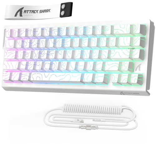 MAMBASNAKE x ATTACK SHARK X68HE Rapid Trigger Magnetic Switch Keyboard, 0.01mm Adjustable Actuation Wired 60% Gaming Keyboard with Coiled Cable,Snap Tap, 8000Hz,RGB, for Win/Mac(White Contours)