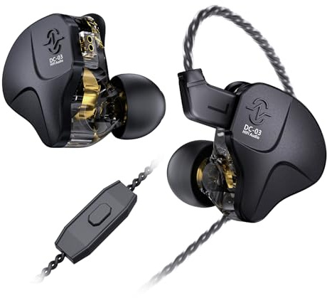 CCZ DC03 - Cuffie inear monitor, IEM, con cavo, con microfono, con cancellazione del rumore, con bassi potenti 1DD, auricolari HiFi IEM, per gaming, cantante musicale (nero, con microfono)