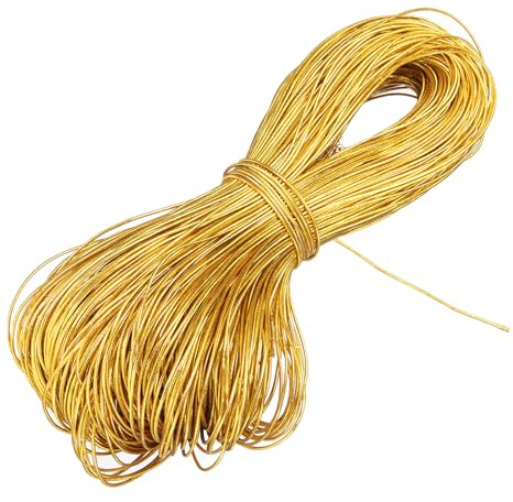 sourcing map Cordoncino metallico, 1 mm/120 m, filo elastico dorato, filo metallico, nastro natalizio per confezioni regalo, creazione di gioielli, artigianato fai da te