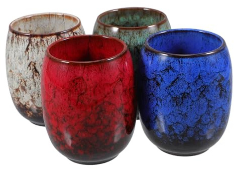 Happyyami 4pcs Ceramic Beverage Cups Traditional Chinese Japanese Porcelain Mugs Unique Glaze for Tea Ceremonies Daily Use for Tea Coffee