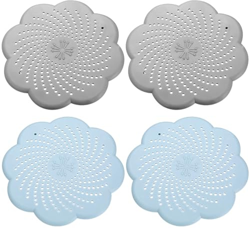 4 Stück Abflusssieb Silikon -2 blau&2 grau,Haarfilter für Küche, Dusche, Badewanne und Waschbecken, wiederverwendbares Abflusssieb für Dusche/Badewanne (5–15 cm Durchmesser)