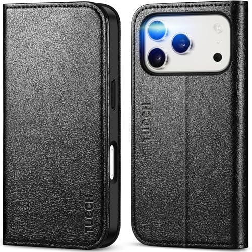 TUCCH Flip Case with Card Holder for iPhone 17 Pro (6.3), Textured Black
