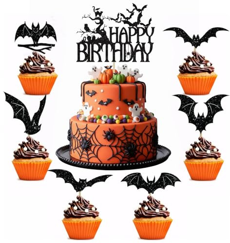 13 Pezzi Topper per Cupcake di Halloween, Toppers per Cupcake con Pipistrelli di Halloween Neri, Disegni a Pipistrello, Decorazioni per Party Torta Cibo Muffin Formaggio Piatto Antipasti Decor
