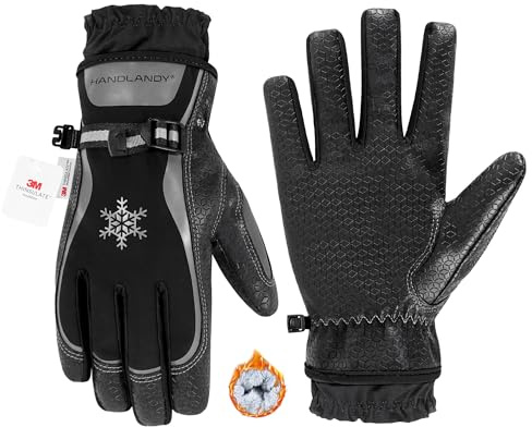HANDLANDY Winter-Arbeitshandschuhe für Männer und Frauen, 3M Thinsulate isoliert, wasserdichte, thermische Touchscreen-Handschuhe für kaltes Wetter, Skifahren, Wandern, Arbeiten (Grau, L)