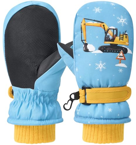 WAWSAM Kinder Ski Handschuhe Fäustlinge wasserdichte Winter Handschuhe Winddichte Warm Fleece Fahrradhandschuhe (Blau, 3-6 Jahre)