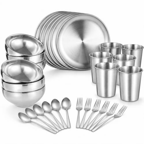 30-Piece Stainless Steel Camping Dinnerware Set, Service for 6