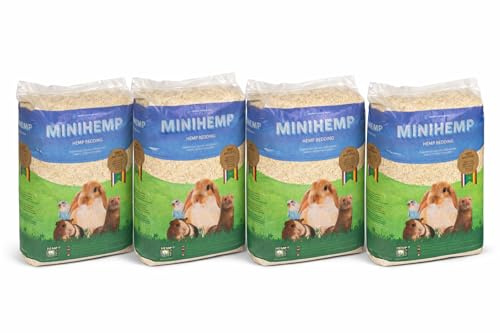 MINIHEMP Kleintierstreu aus Hanf, Hanfeinstreu, Nagerstreu, 4 x 48 L | für Kaninchen, Hamster, Meerschweinchen, staubarm, hohe Saugkraft, bindet Feuchtigkeit und Gerüche, nahezu staubfrei