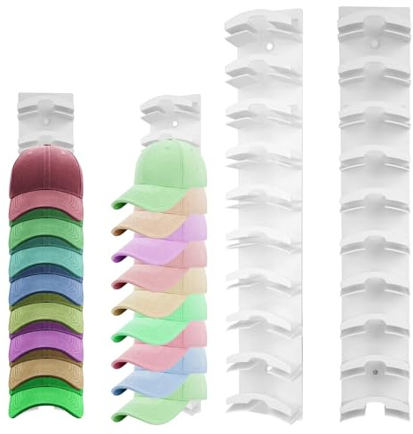 SINZONeu® Organizzatore per Cappelli 2Pack, Porta Cappelli da Muro con Adesivo Forte/Viti per 20 Cappellini, Porta Berretti per Armadio, Sistema Multistrato