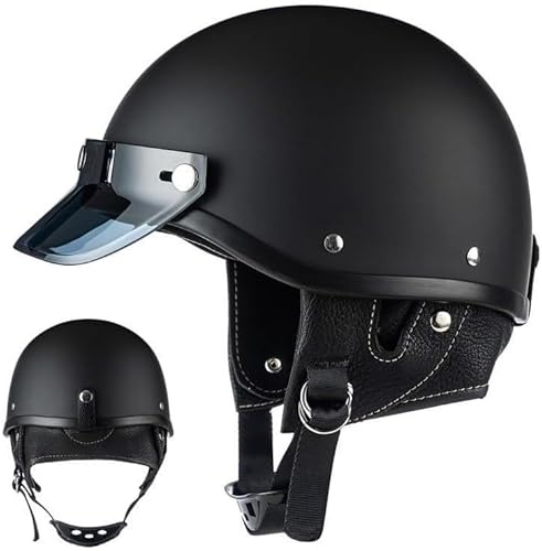 Motorcykelhjälmar för män och kvinnor, tysk retro öppen hjälm, mopedhjälm, skoterhjälm för vuxna, vintage halvskal motorcykelhjälm, ECE/DOT-godkänd A, M=54–56 cm