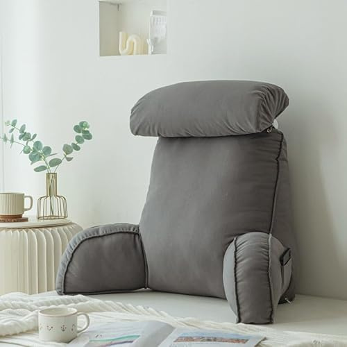 Homesally Lesekissen, Bett-Sitzkissen, Kuschelkissen, Rückenlehne mit Seitentasche und höheren Armen, Kuschelkissen für Schlafzimmer, Gaming, Arbeiten, Entspannen,Dark Grey