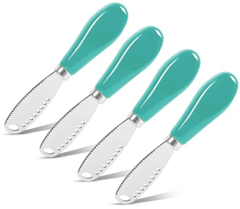 GYJZZW 3 - in - 1 Compact Stainless Steel Butter Knife Set, Serrated, Holed Blades for Cold Butter Spread, Curl & Micro, Grate (Cyan)