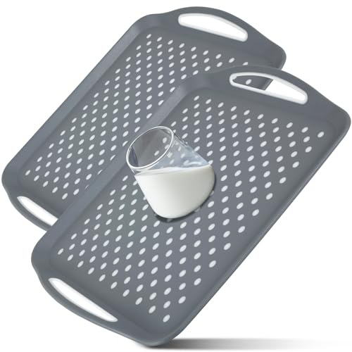 Lot de 2 plateaux de service antidérapants - 45 x 32 x 4 cm - En plastique - Antidérapants - Rectangulaires - Avec poignée - Incassable - Pour familles, restaurants, cafés, maisons de soins