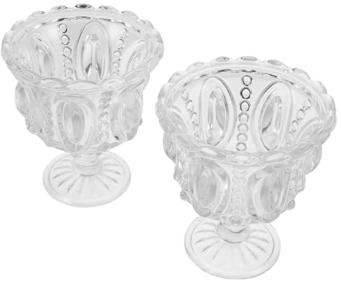 jojofuny 2pièces Coupe à Dessert Verre Transparent sur Pied Coupelle à Glace Décorée Relief Contenant à Sundae ou Trifle pour Présentation