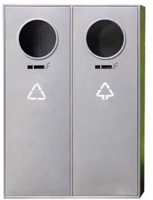 RYUQW3RE Cubo de basura para exterior con tapa Contenedor de basura metálico moderno de doble compartimento for interiores y exteriores