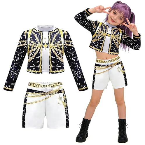 MMDOCO Huntr Disfraz Niña Rumi Mira Zoey Cosplay Juego de Rol Uniforme Completo Set 2025 Anime Disfraces para Niños Elsa Disfraz Kpop Princesa Vestido Niña Rumi Disfraz Niños (130)