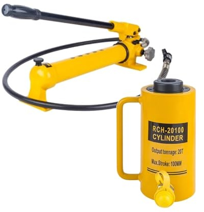 JAVPTAV Cric hydraulique 20T avec Pompe à Main CP-700, vérin hydraulique Creux à Simple Effet, Capable de Pousser et de Tirer(20T-4in Stroke+CP-700 Hand Pump)