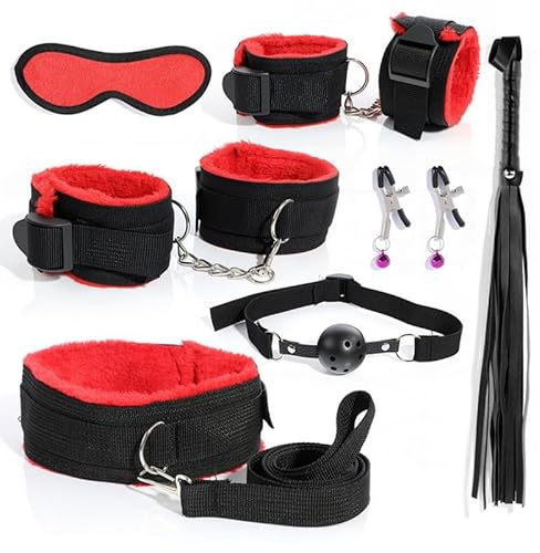 7 Pieces Nylon Hand Thigh Bracelets Set Bed Strap Whip Eye Mask Couple Gift