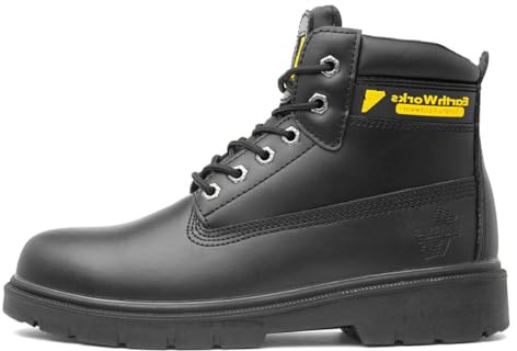 EarthWorks Safety - EarthWorks Hammer Mens Lace Up Black Safety Boot - Size 10 UK - Black