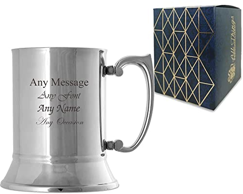 Personalised Engraved Stainless Steel Tankard, Gift Box Included, Personalise with Any Message, Different Fonts Available to Choose from, Laser Engraved