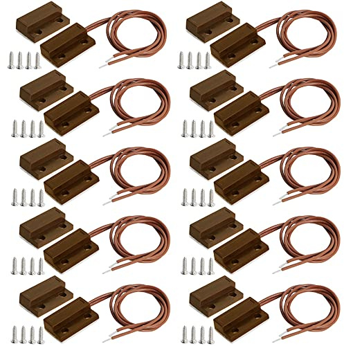 10pcs brauner Sicherheitskontaktsensor für Fenster und Türen, verkabelt, Alarm, magnetischer Reed-Schalter, Magnet in der Nähe – Stromkreis verbinden,Magnet entfernt–Stromkreis unterbrechen,MC38