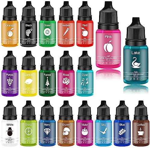 Lebensmittelfarbe - 20 Farben x 10ml Flüssige Lebensmittel Farben für Kuchen, Backen, Kekse, Macaron - Zuckerfrei Konzentrierte Farbe Food Coloring für Tortendeko, Getränken, Osterei, DIY Slime