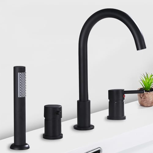 XJTNLB Wannenrandarmatur 4 Loch Badewannenarmatur mit Handbrause, Mischbatterie Badewanne Armatur Dusche Set Wasserhahn Badewanne Schwarz