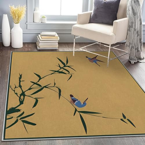Teppich Quadratisch Klein 120x120 Waschbar in Waschmaschine Bambus Teppich Kurzflor Teppich Gegend rutschfest Dünn Saugfähig für Bad Eingangsbereich Innen