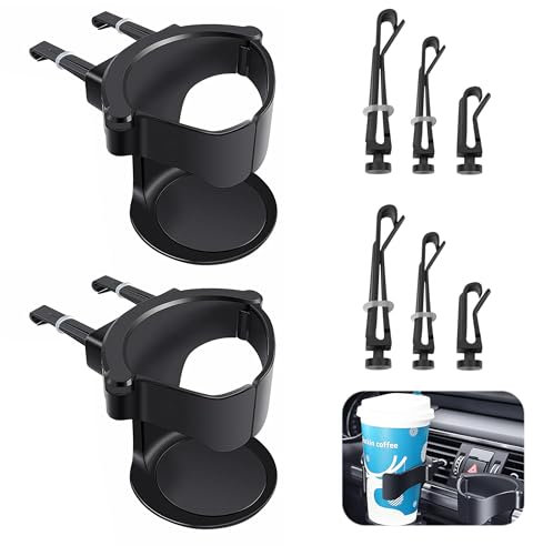 Car Cup Holder, 2PCS Air Vent Cup Holder for Car, Universal Car Drink Cup Holder, Car Drink Holders for Car with Secure Vent Clips Ideal for Water Coffee and Juice(Black)