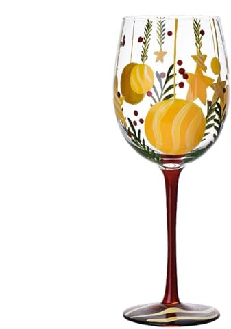 Julvinglas, handmålade julvinglas, julgran tallnålar rött vin julglasögon, stjällösa drickbägare koppar, semester vinglas för familj vän
