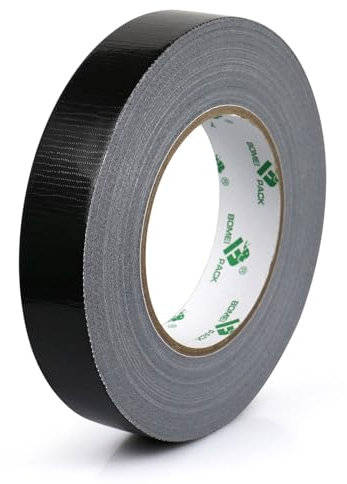 BOMEI PACK Cinta adhesiva americana 25mm x 50 m, negro cinta impermeable de tela de para reparaciones, bricolaje, manualidades, uso en interiores y exteriores