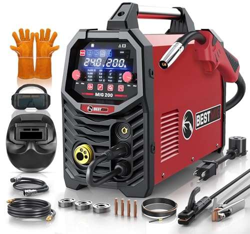 BESTMIG 200A MIG Welder - 6-in-1 IGBT Inverter Welding Machine, Gas/Gasless Flux Core, Stick, Lift TIG, Spot & Spool Gun - Portable 110V/220V Equipment