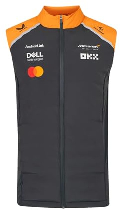 McLaren F1 Team vadderad väst, 2025 kollektion, officiell racingväst, grå och orange, Grå, L