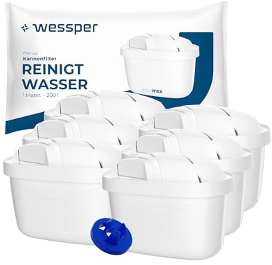 Wessper Cartouches Filtrantes Compatibles avec Brita Marella, Style, Elemaris Carafe | Remplacement de Filtres à eau Brita Maxtra+, Maxtra Plus | Lot de 6